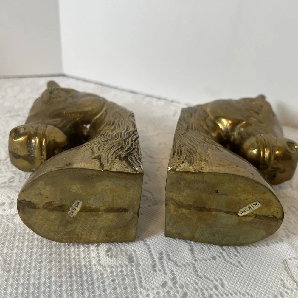 Vintage Mid Centry Modern  Brass 2 Large Horse Head Bookends‎ Pair
